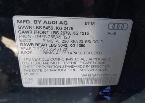 2018 Audi Q5 2.0T Premium from USA, damaged, VIN WA1BNAFY5J2225544